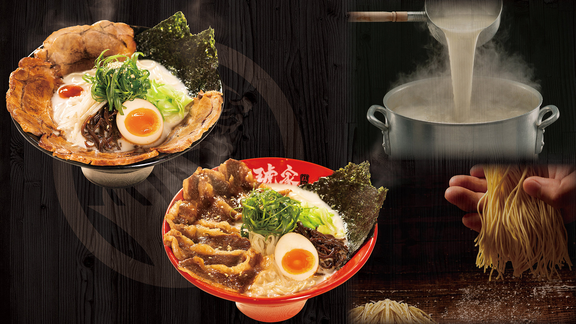 RAMEN KOYA ramen bowls, broth and freshly prepared noodles