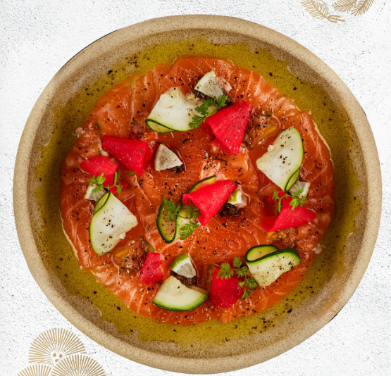 Salmon Carpaccio with Olive XO & Salsa